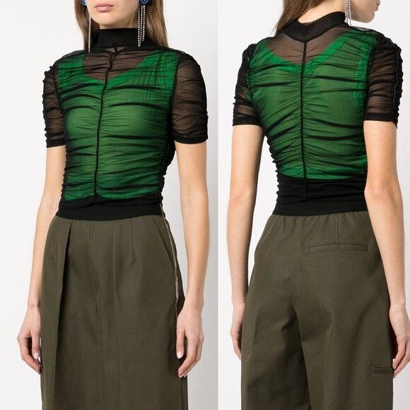 Alexander Wang Double Layer Top in Stretch Mesh Black/Iguana XS - Picture 5 of 8